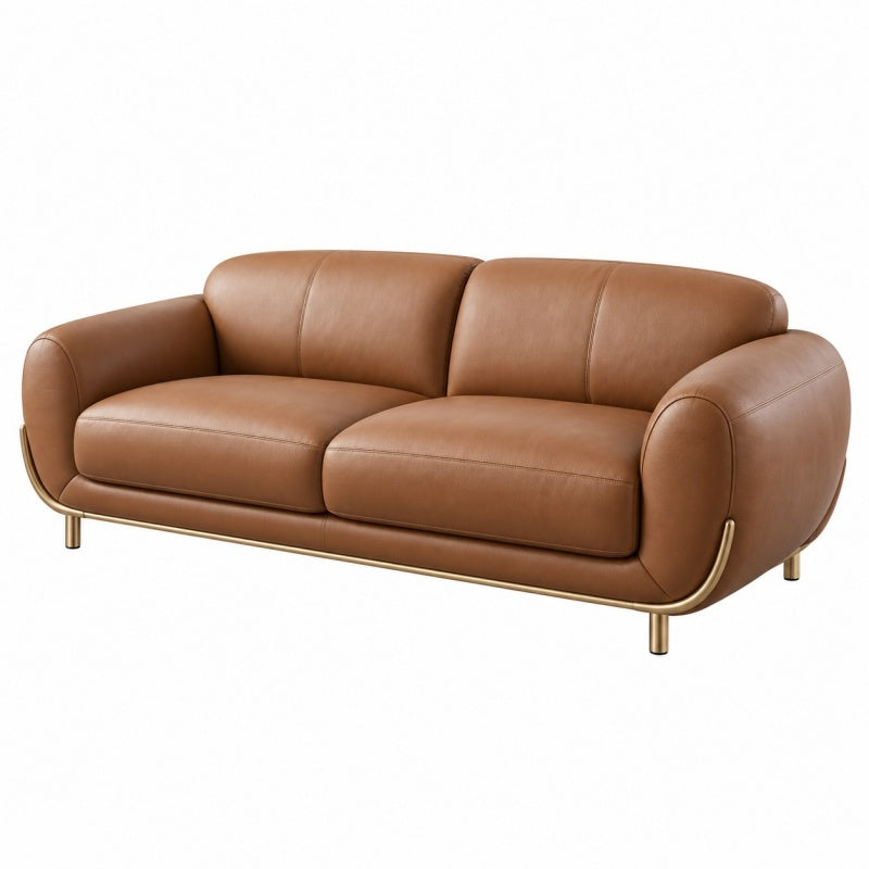 Sofa dwuosobowa 180 x 88 x 82 cm brązowa ze skóry syntetycznej nowoczesna