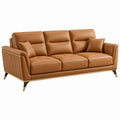 Sofa trzyosobowa 220 x 95 x 88 cm koniakowa tapicerowana ekoskórą - nowoczesna