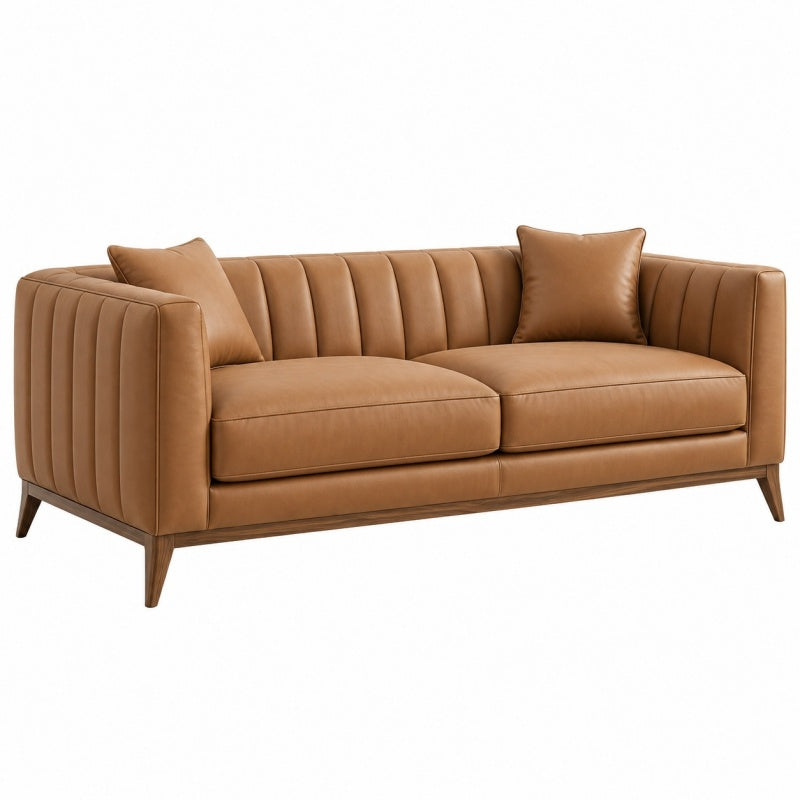 Sofa dwuosobowa 180 x 85 x 82 cm z brązową tapicerką ze skóry syntetycznej w stylu modernistycznym