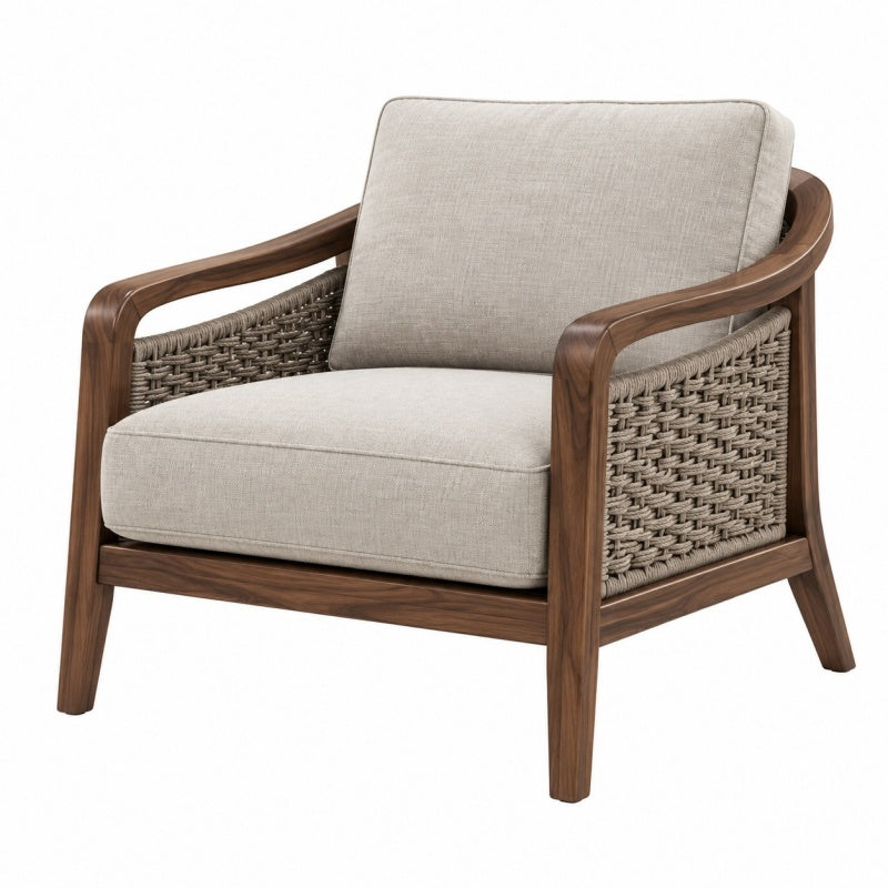 Fotel 78 x 76 x 82 cm z drewna i plecionki beżowy do salonu w stylu naturalnym