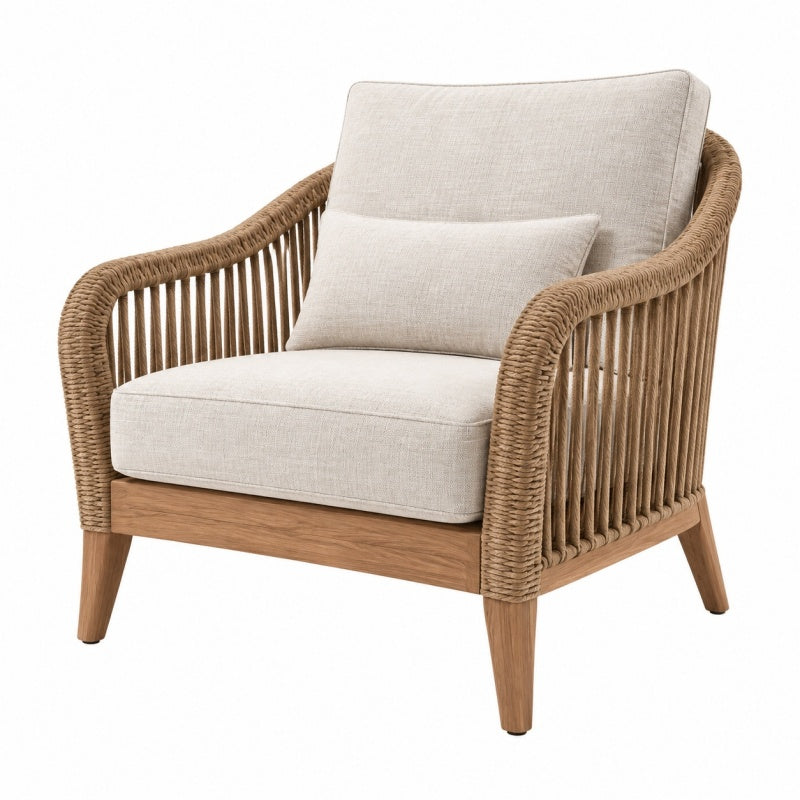 Fotel 78 x 78 x 85 cm z plecionki i drewna beżowo-brązowy do salonu w stylu boho