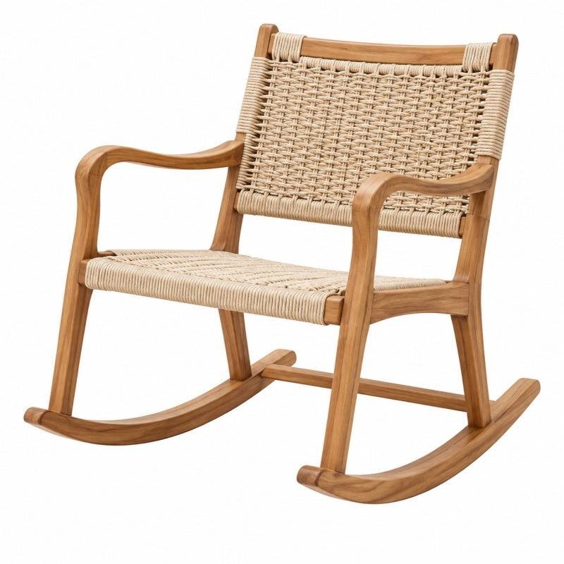 Fotel bujany 68 x 85 x 88 cm z drewna i plecionki sznurkowej beżowy naturalny