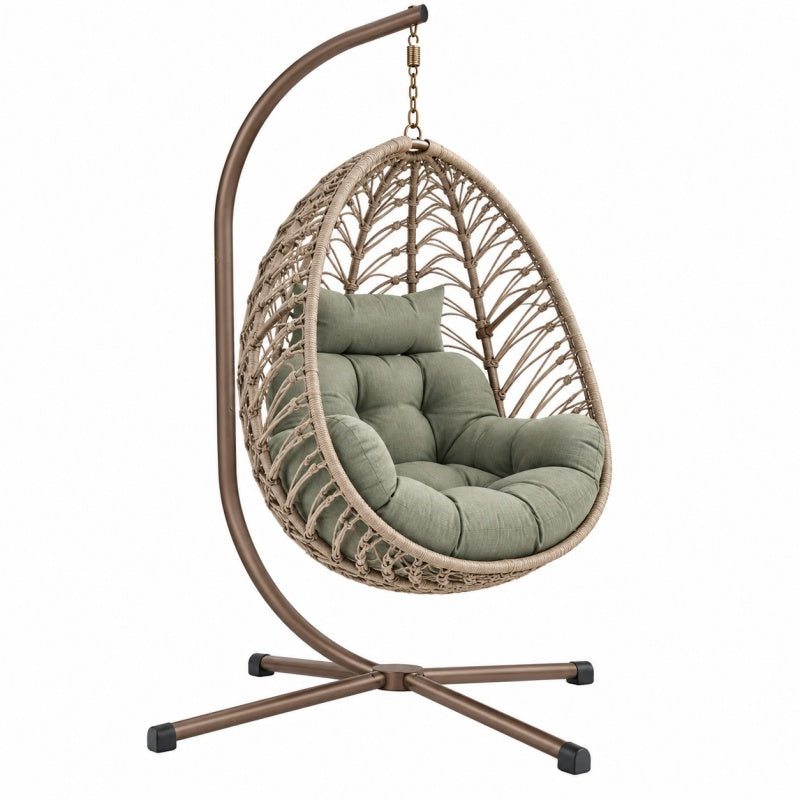 Fotel wiszący ogrodowy 105 x 105 x 195 cm z metalowym stelażem beżowy zielony