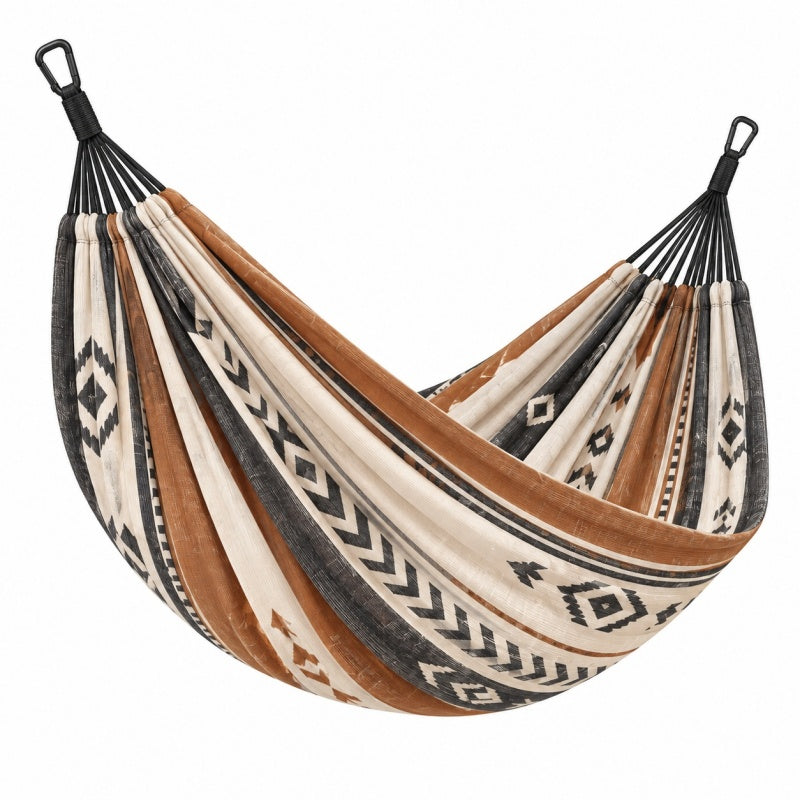 Hamak ogrodowy 200 x 150 cm z tkaniny brązowy kremowy czarny boho